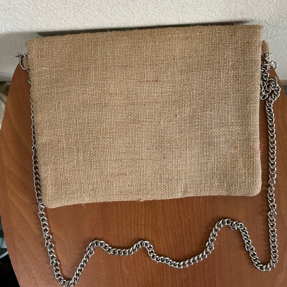 Colorful Floral Embellished Burlap Chain Strap Clutch - Picture 2 of 6
